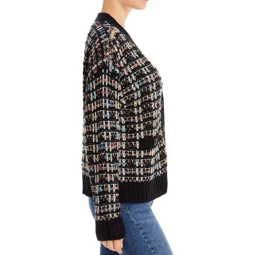 Aqua Chanel Style Black Multicolor Tweed Knit Cardigan size Small - Picture 5 of 9